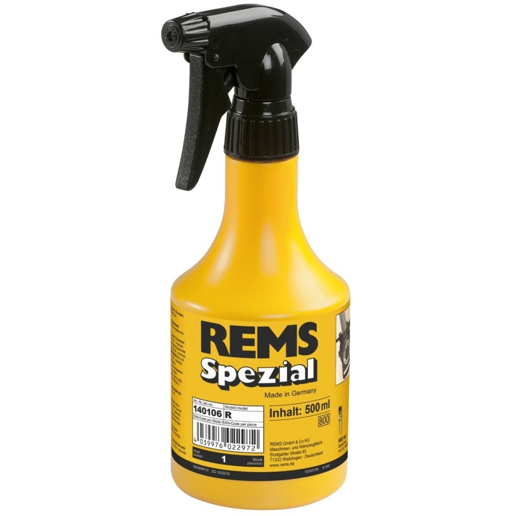 Резьбонарезное масло Rems Spezial (пульверизатор) - высоколегированная смазка для нарезания резьбы на основе минеральных масел. С особенно высокими смазывающими и охлаждающими свойствами. Для всех материалов.